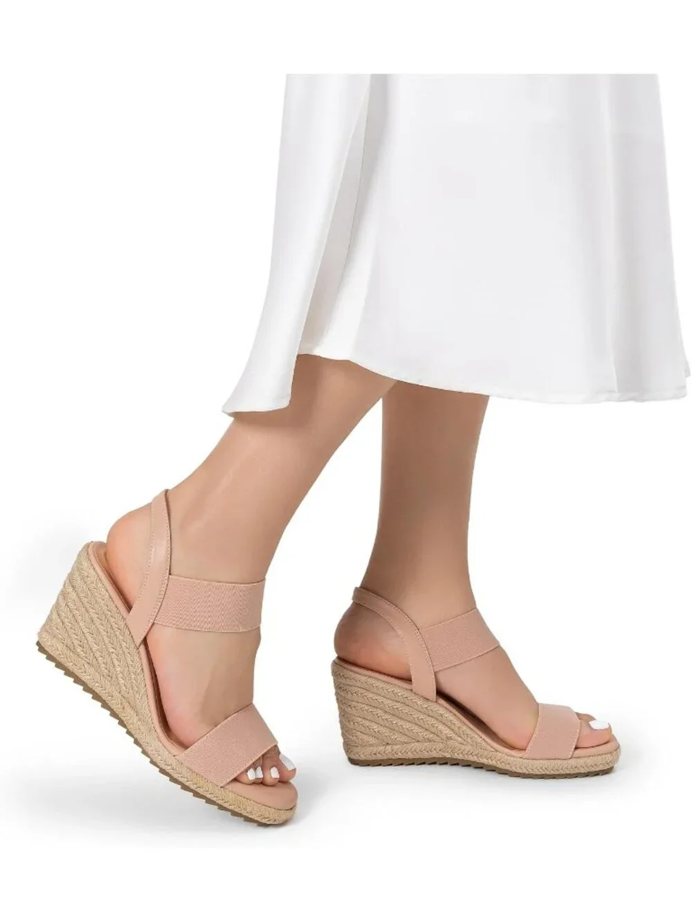 Dream Pairs Women's Blush Open Toe Elastic Ankle Strap Wedge Platform Sandals